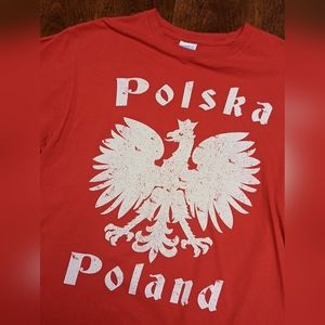 Men's Medium, Polska Poland vintage wear logo T-shirt, Red